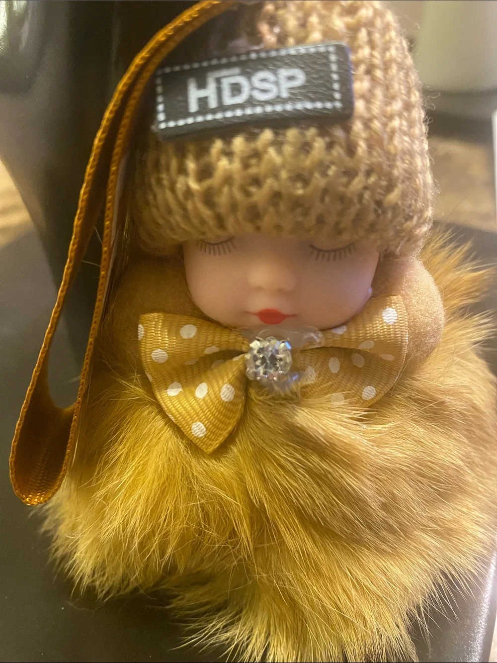 HDSP Mustard Yellow Pom-Pom Doll Keychain with Knit Hat